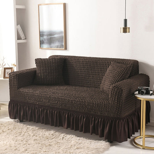 Living Room Stretch Full Coverage Skirt Style Sofa Cover, Size: Double M 145-185cm(One-color Dark Coffee) - Sofa Covers & Chair Covers by buy2fix | Online Shopping UK | buy2fix
