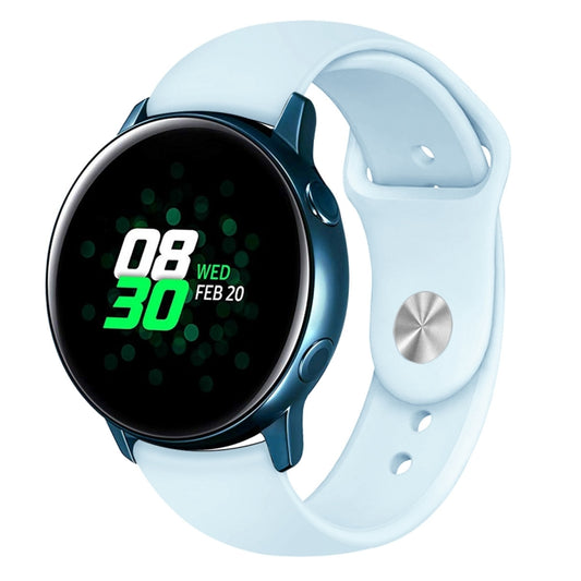 For Samsung Galaxy Watch Active2 Bluetooth Version 44mm Smart Watch Solid Color Silicone Watch Band, Size:L (Light Blue) - Watch Bands by buy2fix | Online Shopping UK | buy2fix