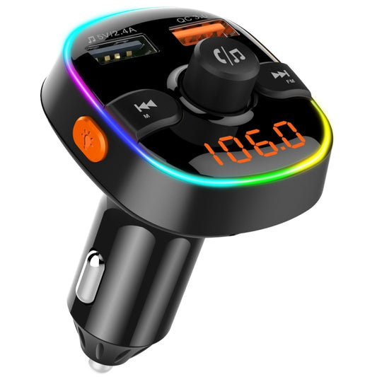 BC52 QC3.0 Fast Charging Car Colorful Atmosphere Light Bluetooth MP3 Player FM Transmitter - Bluetooth Car Kits by buy2fix | Online Shopping UK | buy2fix