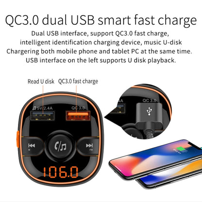 BC52 QC3.0 Fast Charging Car Colorful Atmosphere Light Bluetooth MP3 Player FM Transmitter - Bluetooth Car Kits by buy2fix | Online Shopping UK | buy2fix