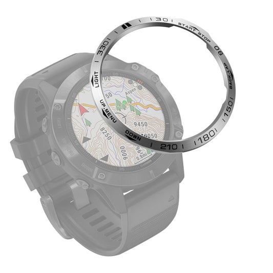 For Garmin Fenix 6X/6X Pro/6X Sapphire Smart Watch Steel Bezel Ring, A Version(Silver Ring Black Letter) - Watch Cases by buy2fix | Online Shopping UK | buy2fix
