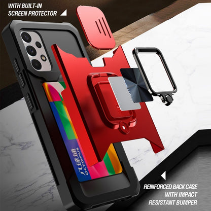 For Samsung Galaxy A32 4G Sliding Camera Cover Design PC + TPU Shockproof Case with Ring Holder & Card Slot(Black) by buy2fix