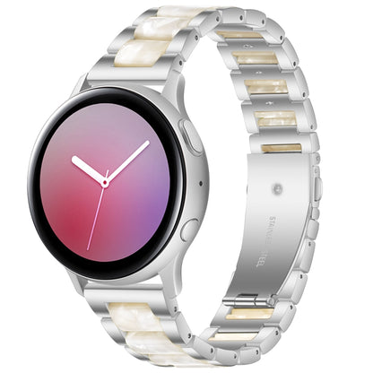 For Garmin Venu/Vivoactive 3 Music 20mm Universal Three-beads Stainless Steel + Resin Watch Band(Silver+Pearl White) by buy2fix