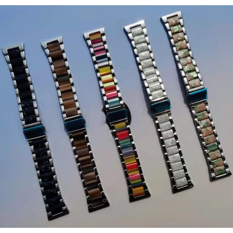 For Garmin Venu/Vivoactive 3 Music 20mm Universal Three-beads Stainless Steel + Resin Watch Band(Silver+Pearl White) by buy2fix