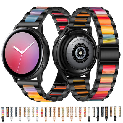 For Garmin Venu/Vivoactive 3 Music 20mm Universal Three-beads Stainless Steel + Resin Watch Band(Rose Gold+Pink Green) by buy2fix