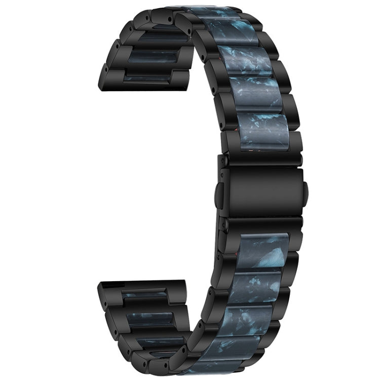 For Huawei Watch 3/3 Pro/Garmin Venu 2 22mm Universal Three-beads Stainless Steel + Resin Watch Band(Black+Ink) - Watch Bands by buy2fix | Online Shopping UK | buy2fix