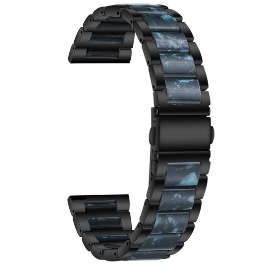 For Huawei Watch 3/3 Pro/Garmin Venu 2 22mm Universal Three-beads Stainless Steel + Resin Watch Band(Black+Ink) - Watch Bands by buy2fix | Online Shopping UK | buy2fix