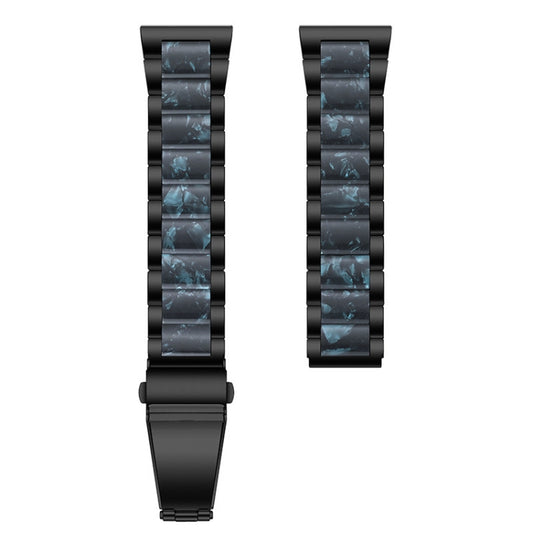 For Huawei Watch 3/3 Pro/Garmin Venu 2 22mm Universal Three-beads Stainless Steel + Resin Watch Band(Black+Ink) - Watch Bands by buy2fix | Online Shopping UK | buy2fix