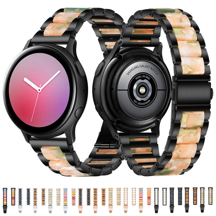 For Huawei Watch 3/3 Pro/Garmin Venu 2 22mm Universal Three-beads Stainless Steel + Resin Watch Band(Black+Ink) - Watch Bands by buy2fix | Online Shopping UK | buy2fix