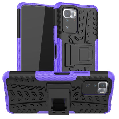 For Xiaomi Poco X3 GT Tire Texture Shockproof TPU+PC Protective Case with Holder(Purple) - Xiaomi Cases by buy2fix | Online Shopping UK | buy2fix