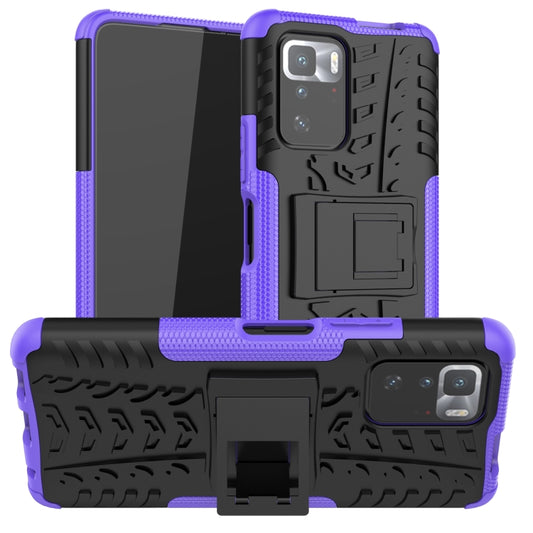 For Xiaomi Poco X3 GT Tire Texture Shockproof TPU+PC Protective Case with Holder(Purple) - Xiaomi Cases by buy2fix | Online Shopping UK | buy2fix