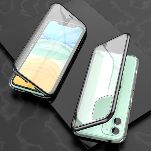 For iPhone 11 Ultra Slim Double Sides Magnetic Adsorption Angular Frame Tempered Glass Magnet Flip Case(Black) - iPhone 11 Cases by buy2fix | Online Shopping UK | buy2fix