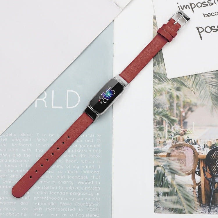 For Fitbit Luxe Leather Watch Band, Size:S(Red) - Watch Bands by buy2fix | Online Shopping UK | buy2fix