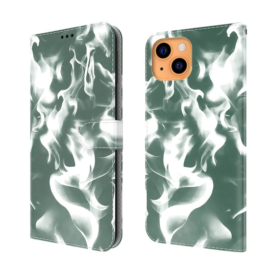 For iPhone 13 Cloud Fog Pattern Horizontal Flip Leather Case with Holder & Card Slot & Wallet(Dark Green) - iPhone 13 Cases by buy2fix | Online Shopping UK | buy2fix