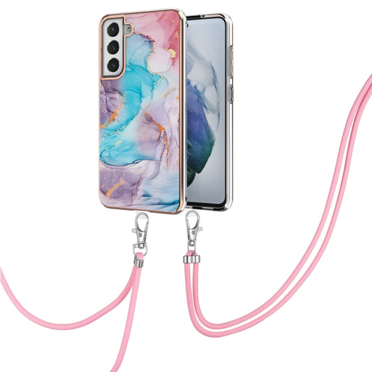 For Samsung Galaxy S21 FE Electroplating Pattern IMD TPU Shockproof Case with Neck Lanyard(Milky Way Blue Marble) by buy2fix