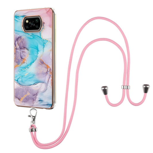 For Xiaomi Poco X3 NFC Electroplating Pattern IMD TPU Shockproof Case with Neck Lanyard(Milky Way Blue Marble) - Xiaomi Cases by buy2fix | Online Shopping UK | buy2fix