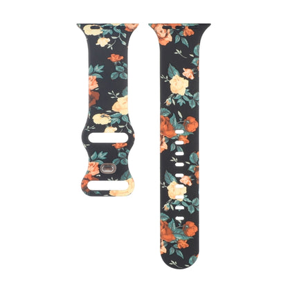 8-buckle Printed Strap Watch Band For Apple Watch Ultra 49mm&Watch Ultra 2 49mm / Series 9&8&7 45mm / SE 3&SE 2&6&SE&5&4 44mm / 3&2&1 42mm(Black Background Rose) by buy2fix