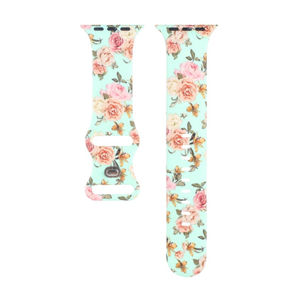 8-buckle Printed Strap Watch Band For Apple Watch Series 9&8&7 41mm / SE 3&SE 2&6&SE&5&4 40mm / 3&2&1 38mm(Green Background Rose) - Watch Bands by buy2fix | Online Shopping UK | buy2fix
