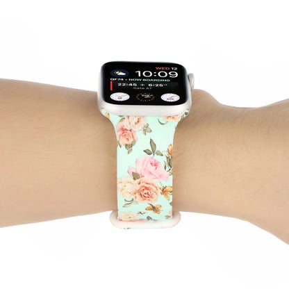 8-buckle Printed Strap Watch Band For Apple Watch Series 9&8&7 41mm / SE 3&SE 2&6&SE&5&4 40mm / 3&2&1 38mm(Green Background Rose) - Watch Bands by buy2fix | Online Shopping UK | buy2fix