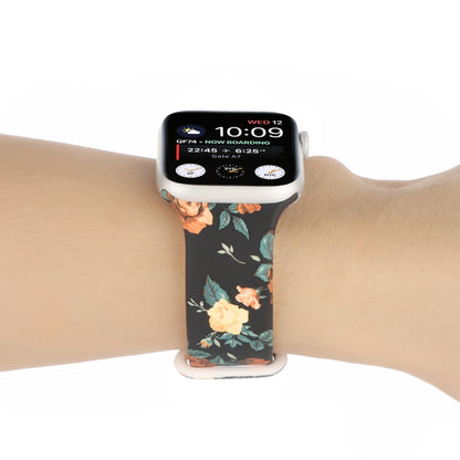 8-buckle Printed Strap Watch Band For Apple Watch Series 9&8&7 41mm / SE 3&SE 2&6&SE&5&4 40mm / 3&2&1 38mm(Black Background Rose) - Watch Bands by buy2fix | Online Shopping UK | buy2fix