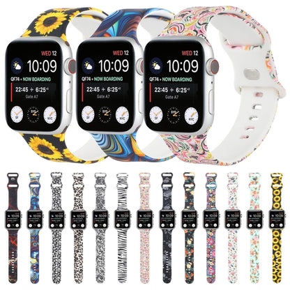 8-buckle Printed Strap Watch Band For Apple Watch Series 9&8&7 41mm / SE 3&SE 2&6&SE&5&4 40mm / 3&2&1 38mm(Green Background Rose) - Watch Bands by buy2fix | Online Shopping UK | buy2fix
