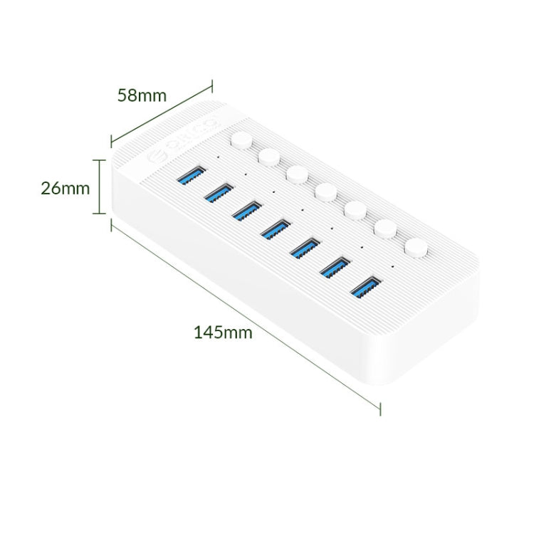 ORICO CT2U3-7AB-WH 7 In 1 Plastic Stripes Multi-Port USB HUB with Individual Switches, AU Plug(White) - USB 3.0 HUB by ORICO | Online Shopping UK | buy2fix
