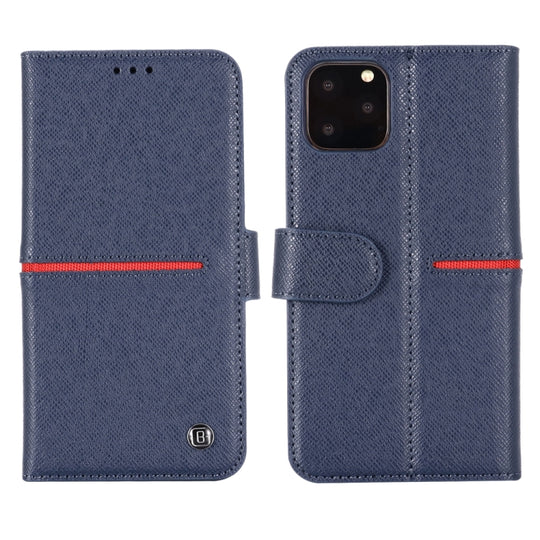 For iPhone 11 GEBEI Top-grain Leather Horizontal Flip Protective Case with Holder & Card Slots & Wallet & Photo Frame(Blue)