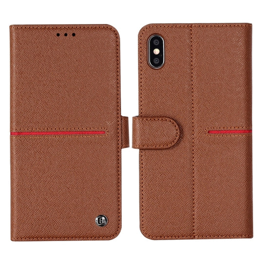 For iPhone XS / X GEBEI Top-grain Leather Horizontal Flip Protective Case with Holder & Card Slots & Wallet & Photo Frame(Brown)