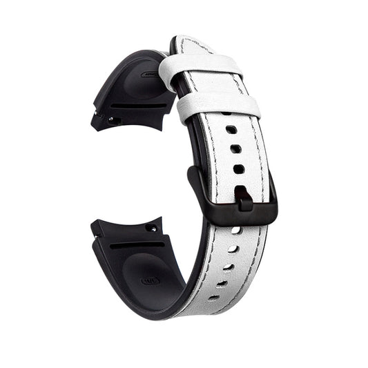 For Samsung Galaxy Watch4 Silicone + Leather Black Buckle Watch Band(White) - Watch Bands by buy2fix | Online Shopping UK | buy2fix