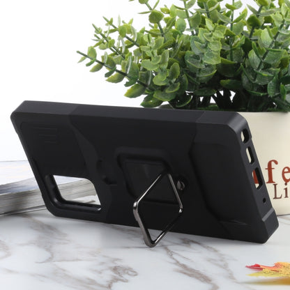 For Samsung Galaxy Note20 Sliding Camera Cover Design PC + TPU Shockproof Case with Ring Holder & Card Slot(Black) by buy2fix