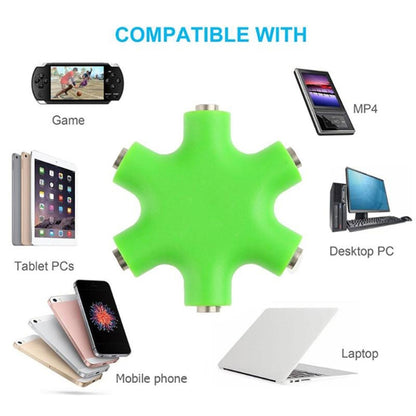 6 in 1 Audio Adapter 3.5mm Jack Multi Port Hub Aux Headphone Splitter Converter(Green) by buy2fix
