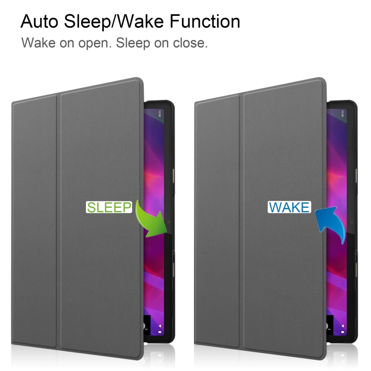 For Lenovo Yoga Tab 11 / YT-J706X Custer Texture Horizontal Flip PU Leather Case with Holder & Sleep / Wake-up Function(Grey) - Lenovo by buy2fix | Online Shopping UK | buy2fix