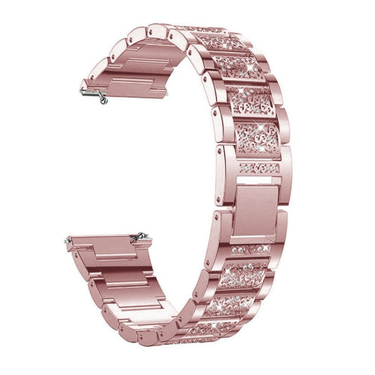 For Samsung Galaxy Watch Active2 20mm Three-beads Diamond Steel Watch Band(Rose Pink) - Watch Bands by buy2fix | Online Shopping UK | buy2fix