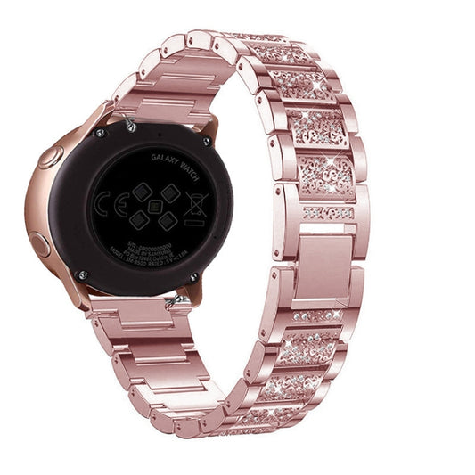 For Samsung Galaxy Watch Active2 20mm Three-beads Diamond Steel Watch Band(Rose Pink) - Watch Bands by buy2fix | Online Shopping UK | buy2fix