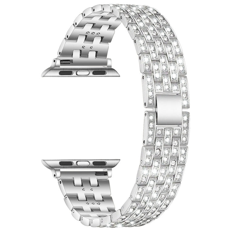 Five-beads Diamond Steel Watch Band For Apple Watch Series 9&8&7 41mm / SE 3&SE 2&6&SE&5&4 40mm / 3&2&1 38mm(Silver) - Watch Bands by buy2fix | Online Shopping UK | buy2fix