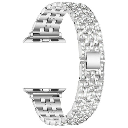 Five-beads Diamond Steel Watch Band For Apple Watch Series 9&8&7 41mm / SE 3&SE 2&6&SE&5&4 40mm / 3&2&1 38mm(Silver) - Watch Bands by buy2fix | Online Shopping UK | buy2fix