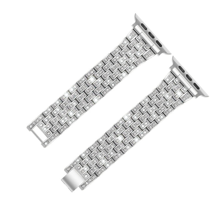 Five-beads Diamond Steel Watch Band For Apple Watch Series 9&8&7 41mm / SE 3&SE 2&6&SE&5&4 40mm / 3&2&1 38mm(Silver) - Watch Bands by buy2fix | Online Shopping UK | buy2fix
