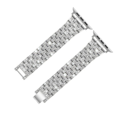 Five-beads Diamond Steel Watch Band For Apple Watch Series 9&8&7 41mm / SE 3&SE 2&6&SE&5&4 40mm / 3&2&1 38mm(Silver) - Watch Bands by buy2fix | Online Shopping UK | buy2fix