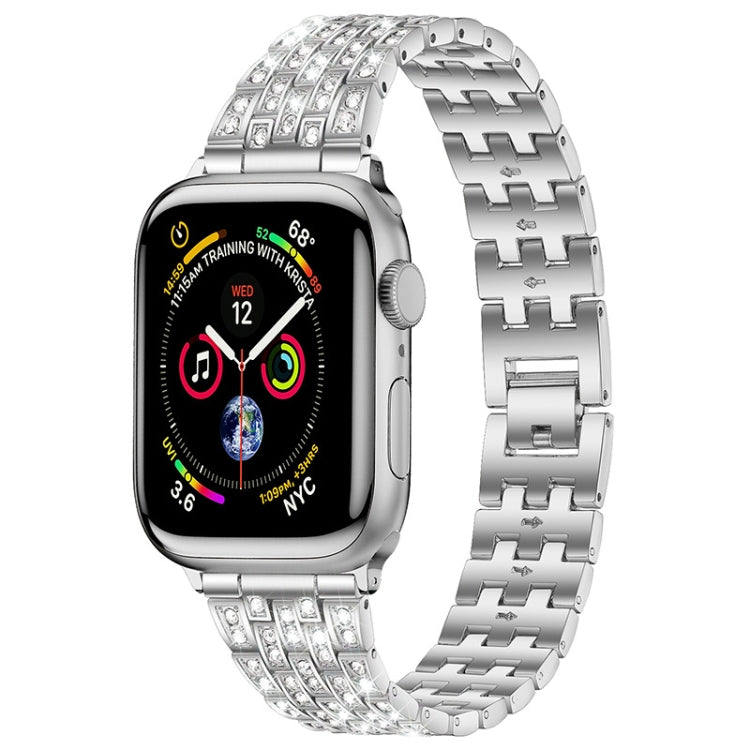 Five-beads Diamond Steel Watch Band For Apple Watch Series 9&8&7 41mm / SE 3&SE 2&6&SE&5&4 40mm / 3&2&1 38mm(Silver) - Watch Bands by buy2fix | Online Shopping UK | buy2fix
