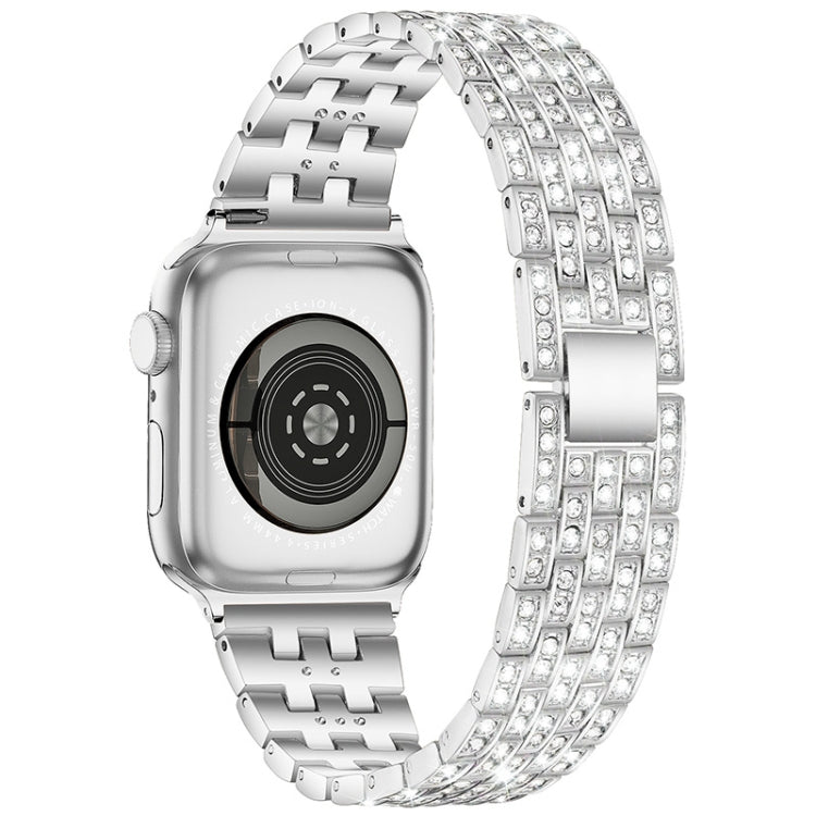 Five-beads Diamond Steel Watch Band For Apple Watch Series 9&8&7 41mm / SE 3&SE 2&6&SE&5&4 40mm / 3&2&1 38mm(Silver) - Watch Bands by buy2fix | Online Shopping UK | buy2fix