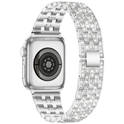 Five-beads Diamond Steel Watch Band For Apple Watch Series 9&8&7 41mm / SE 3&SE 2&6&SE&5&4 40mm / 3&2&1 38mm(Silver) - Watch Bands by buy2fix | Online Shopping UK | buy2fix