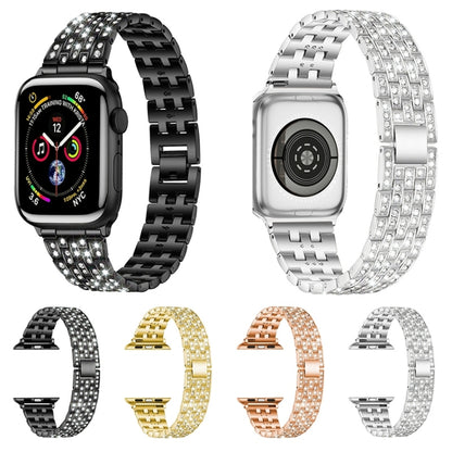 Five-beads Diamond Steel Watch Band For Apple Watch Series 9&8&7 41mm / SE 3&SE 2&6&SE&5&4 40mm / 3&2&1 38mm(Silver) - Watch Bands by buy2fix | Online Shopping UK | buy2fix