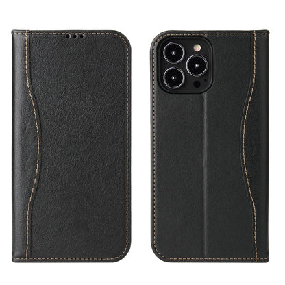 For iPhone 13 Pro Genuine Leather Horizontal Flip Leather Case with Holder & Card Slots & Wallet (Black) - iPhone 13 Pro Cases by buy2fix | Online Shopping UK | buy2fix