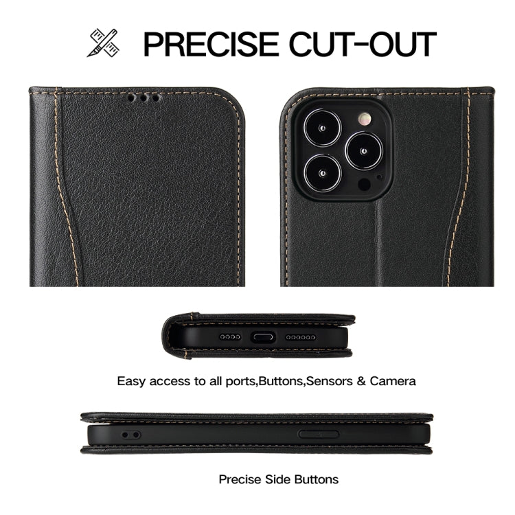 For iPhone 13 Pro Genuine Leather Horizontal Flip Leather Case with Holder & Card Slots & Wallet (Black) - iPhone 13 Pro Cases by buy2fix | Online Shopping UK | buy2fix