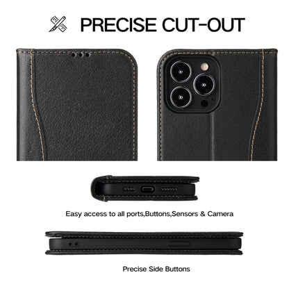 For iPhone 13 Pro Genuine Leather Horizontal Flip Leather Case with Holder & Card Slots & Wallet (Black) - iPhone 13 Pro Cases by buy2fix | Online Shopping UK | buy2fix