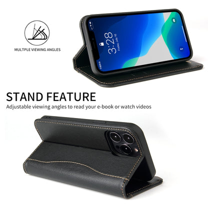For iPhone 13 Pro Genuine Leather Horizontal Flip Leather Case with Holder & Card Slots & Wallet (Black) - iPhone 13 Pro Cases by buy2fix | Online Shopping UK | buy2fix