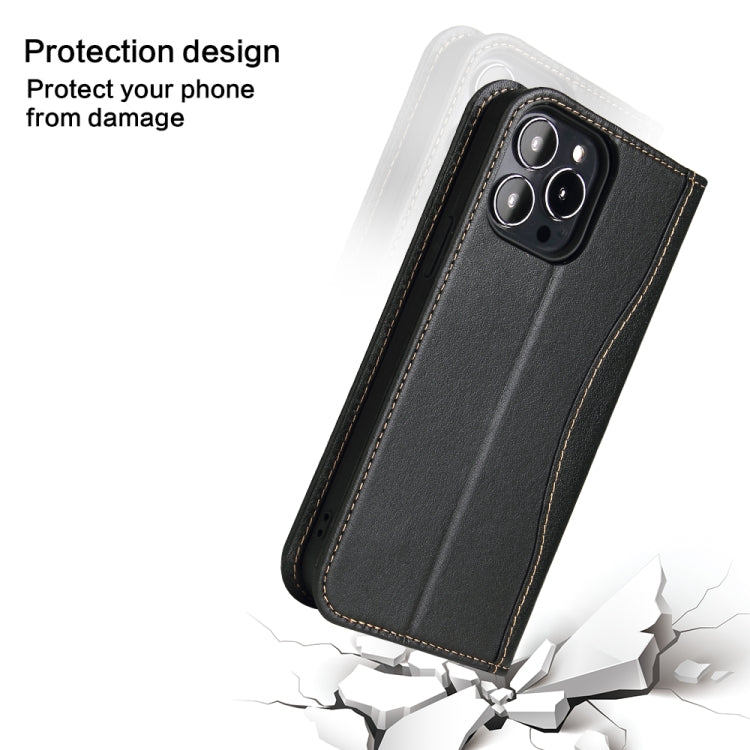 For iPhone 13 Pro Genuine Leather Horizontal Flip Leather Case with Holder & Card Slots & Wallet (Black) - iPhone 13 Pro Cases by buy2fix | Online Shopping UK | buy2fix