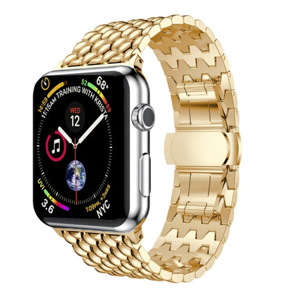 Dragon-scale Texture Metal Watch Band For Apple Watch Series 9&8&7 41mm / SE 3&SE 2&6&SE&5&4 40mm / 3&2&1 38mm(Gold) - Watch Bands by buy2fix | Online Shopping UK | buy2fix