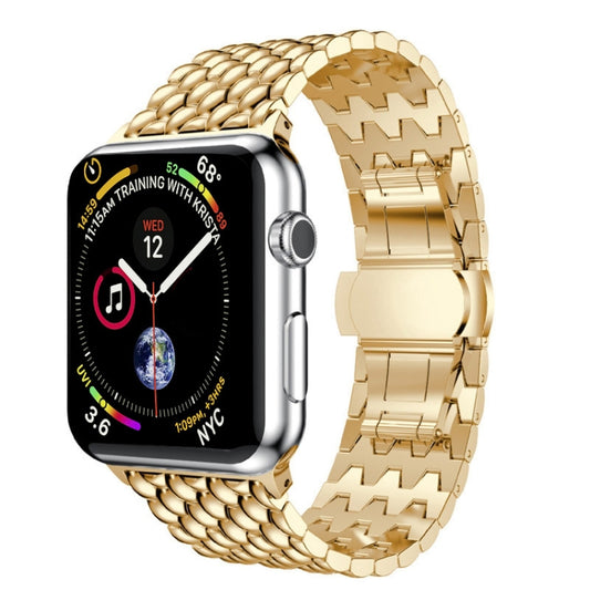Dragon-scale Texture Metal Watch Band For Apple Watch Series 9&8&7 41mm / SE 3&SE 2&6&SE&5&4 40mm / 3&2&1 38mm(Gold) - Watch Bands by buy2fix | Online Shopping UK | buy2fix