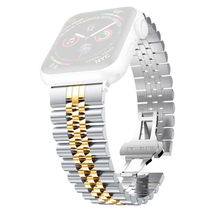 Women Five Beads Stainless Steel Watch Band Width: 20mm For Apple Watch Series 9&8&7 41mm / SE 3&SE 2&6&SE&5&4 40mm / 3&2&1 38mm(Silver + Gold) - Watch Bands by buy2fix | Online Shopping UK | buy2fix